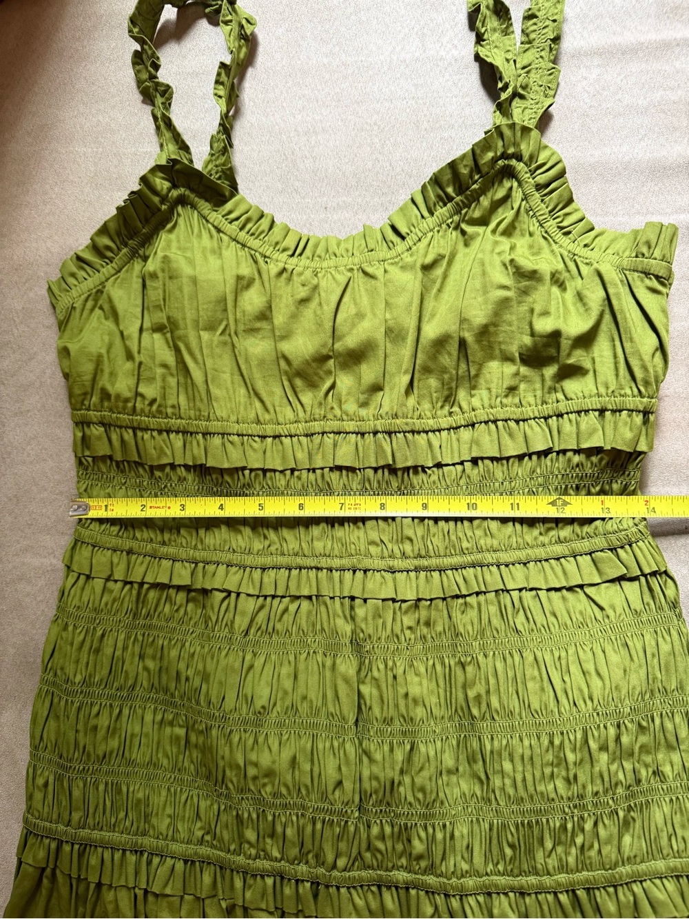 Caroline Constas Cotton drop waist scrunch smocked maxi dress green NEW - Picture 10 of 11